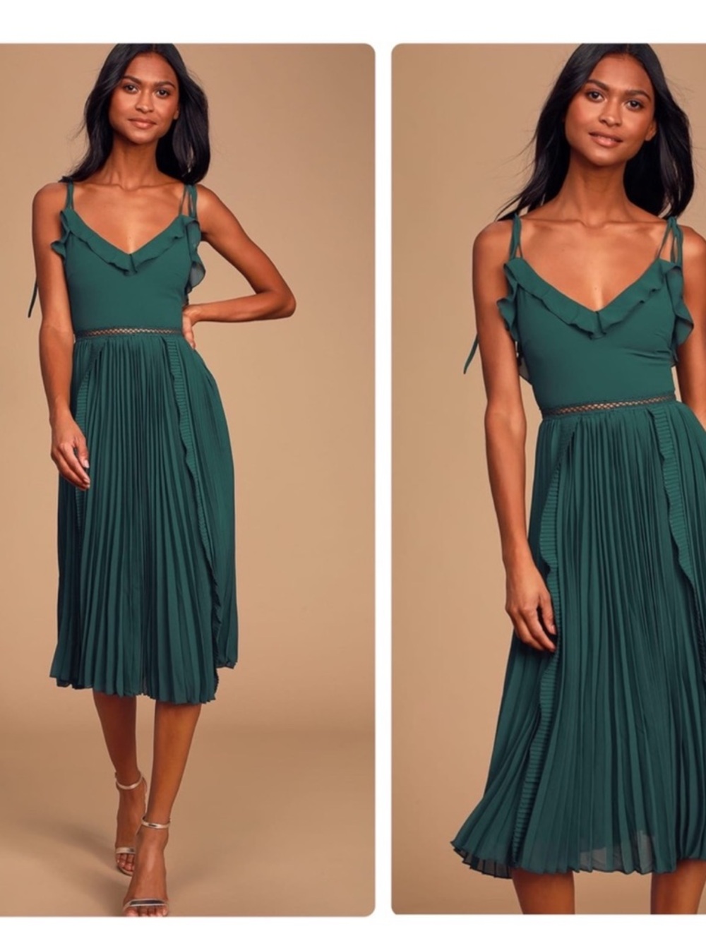 Lulus Never A Dull Moment Tie Strap Emerald Green Midi Dress Size small - Picture 2 of 16